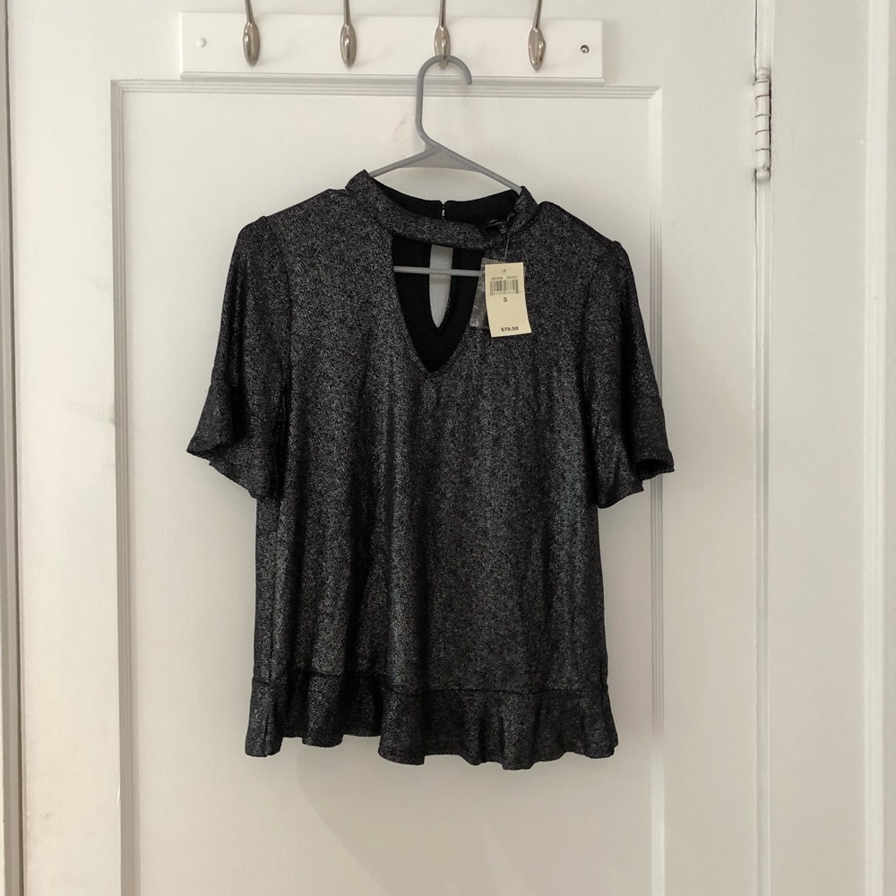 Lucky Brand Ruffled Sparkly Cutout Top